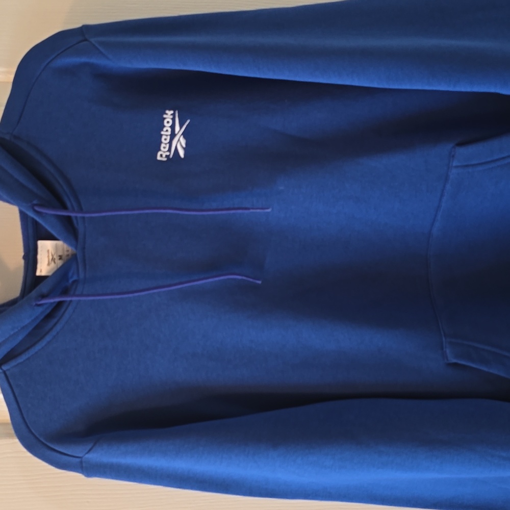 REEBOK BRAND SIGNATURE MEN'S BLUE PULLOVER FLEECE HOODIE SIZE MEDIUM
